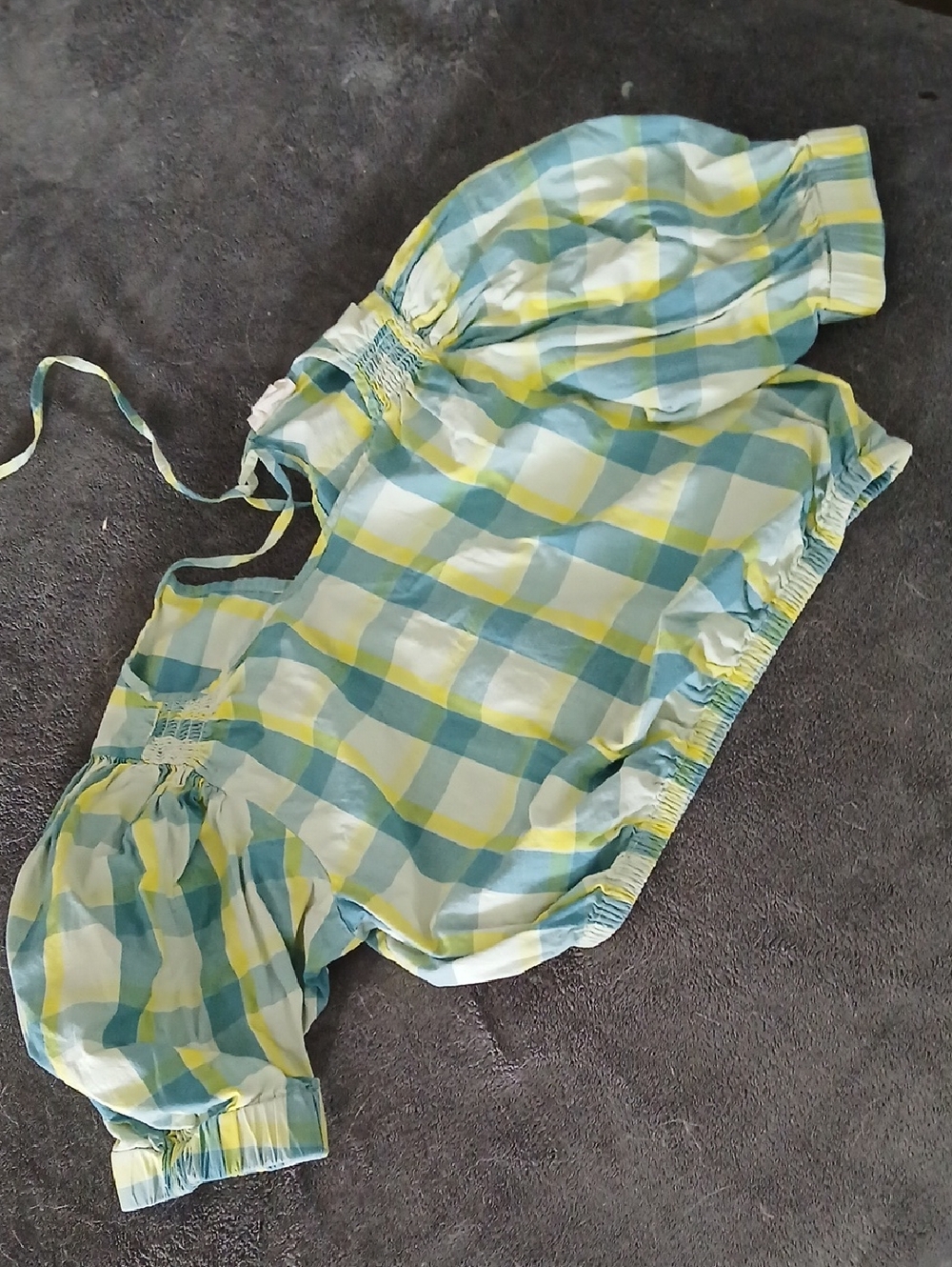 a.n.a Blue, Yellow and White Plaid Off-Shoulder Top